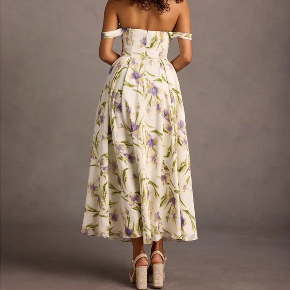 NWT Azazie Atelier Alexie Tulip Print Maxi Dress 12 White Iris Floral Dance Prom - Picture 3 of 16